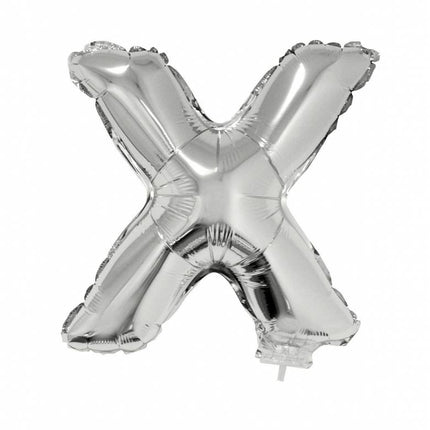 Feestbazaar Folieballon zilver letter 'X' met rietje