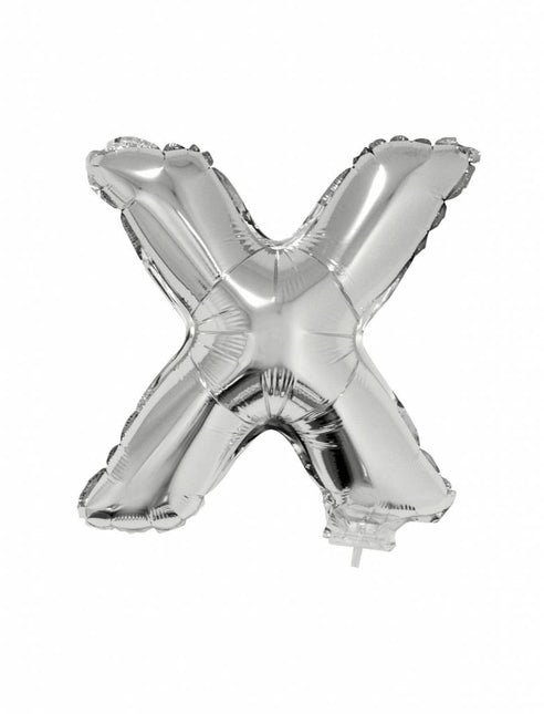 Feestbazaar Folieballon zilver letter 'X' met rietje