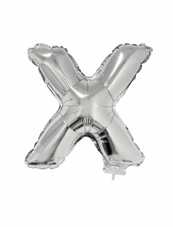 Feestbazaar Folieballon zilver letter 'X' met rietje