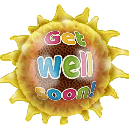 Feestbazaar Folieballon Zonnebloem 'Get Well Soon' (65cm)