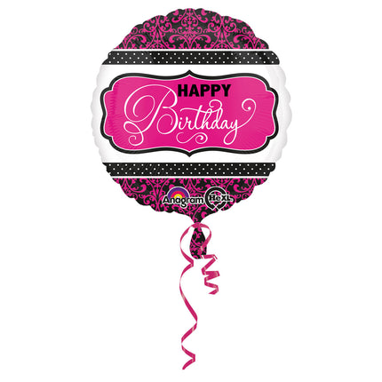 Feestbazaar Folieballon Zwart/Roze Print Happy Birthday - 45cm