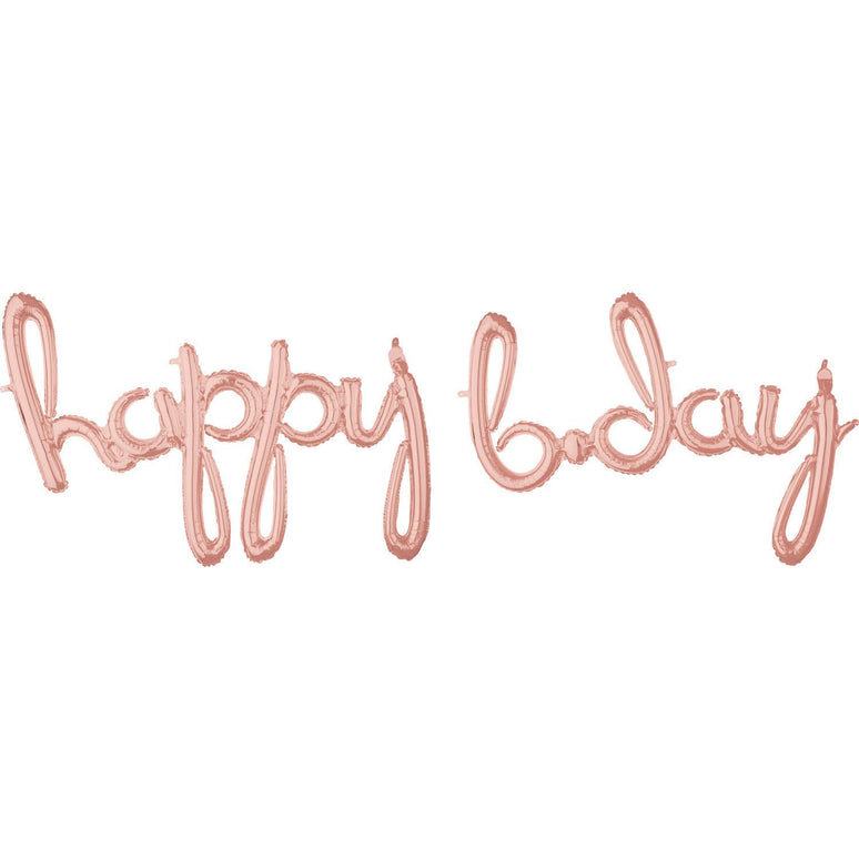 Feestbazaar Folieballonnen 'Happy Bday' Rosé Goud