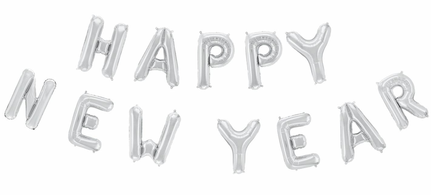Feestbazaar Folieballonnen Happy New Year Zilver (41cm)