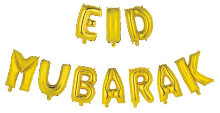 Feestbazaar Folieballonnen Slinger Set 'Eid Mubarak' Goud (4m)