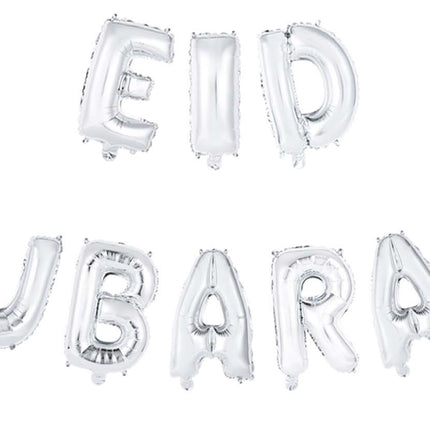 Feestbazaar Folieballonnen Slinger Set 'Eid Mubarak' Zilver (4m)