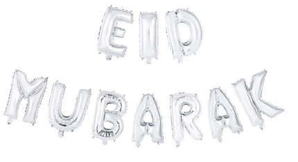 Feestbazaar Folieballonnen Slinger Set 'Eid Mubarak' Zilver (4m)