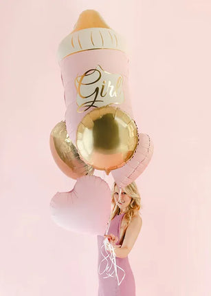 Feestbazaar Folieballonnenset Babyfles Girl Roze & Goud