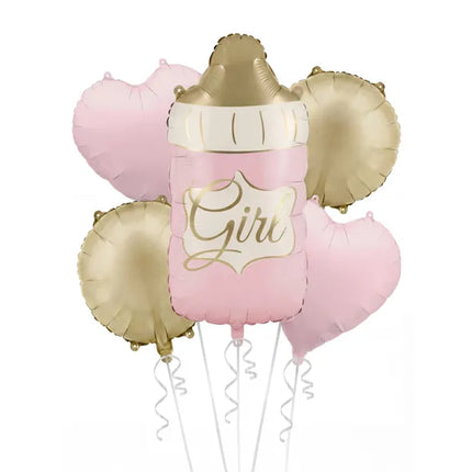 Feestbazaar Folieballonnenset Babyfles Girl Roze & Goud
