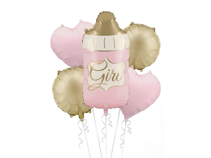 Feestbazaar Folieballonnenset Babyfles Girl Roze & Goud