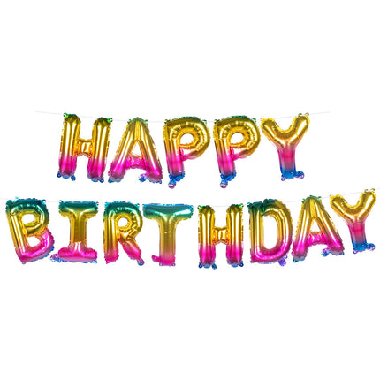 Feestbazaar Folieballonslinger 'HAPPY BIRTHDAY' Metallic Regenboog (8m)