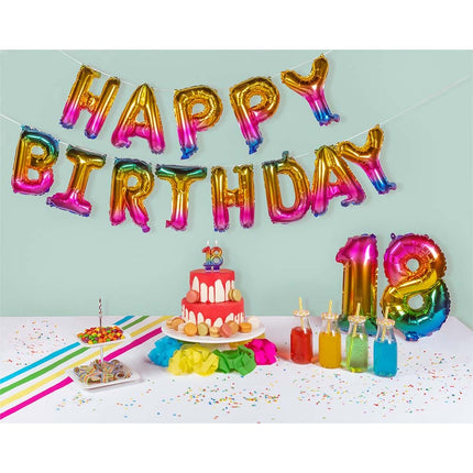 Feestbazaar Folieballonslinger 'HAPPY BIRTHDAY' Metallic Regenboog (8m)