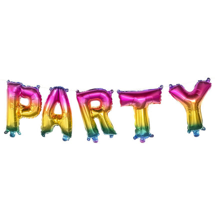 Feestbazaar Folieballonslinger 'PARTY' Metallic Regenboog (3m)