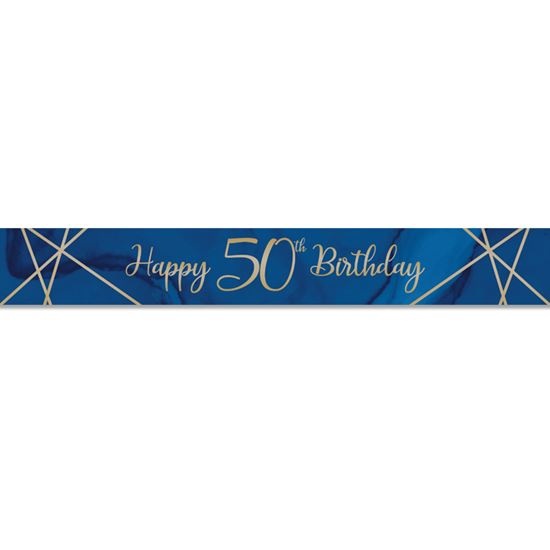 Feestbazaar Foliebanner 50 Jaar Navy Blauw/Goud - 275cm