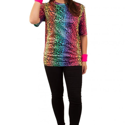 Feestbazaar Fout T-Shirt Neon Panterprint Volwassenen