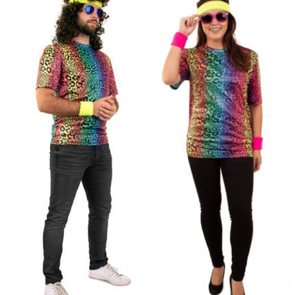 Feestbazaar Fout T-Shirt Neon Panterprint Volwassenen
