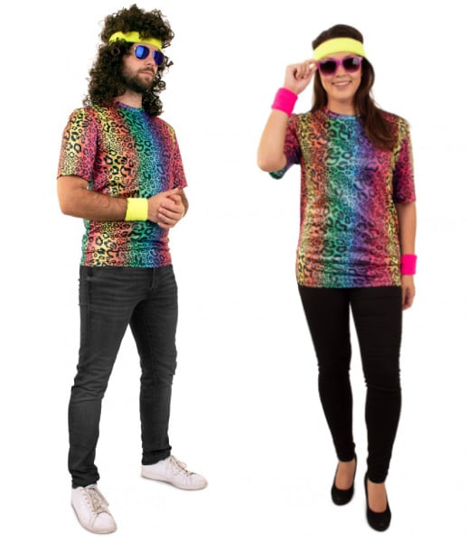 Feestbazaar Fout T-Shirt Neon Panterprint Volwassenen