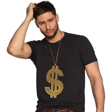 Feestbazaar Foute Dollar Ketting Goud XXL