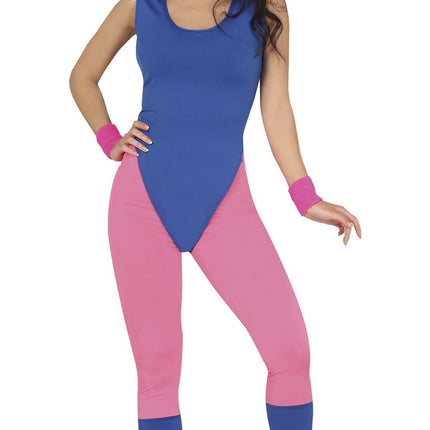 Feestbazaar Foute Gymnast Dames Kostuum Blauw/Roze