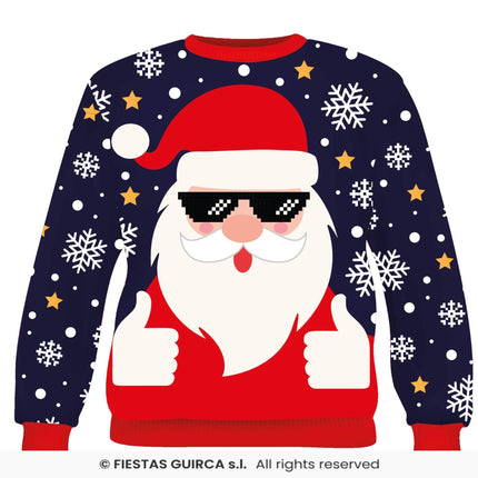Feestbazaar Foute Kerst Sweater Cool Santa Blauw Heren