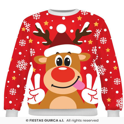 Feestbazaar Foute Kerst Sweater Crazy Rendier Rood Kind