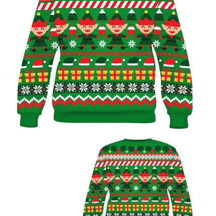 Feestbazaar Foute Kerst Sweater Elfjes Cartoon Groen Dames