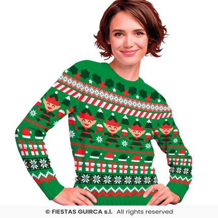 Feestbazaar Foute Kerst Sweater Elfjes Cartoon Groen Dames