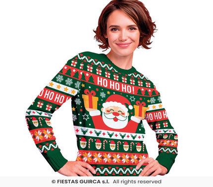 Feestbazaar Foute Kerst Sweater Ho Ho Ho! Kerstman Groen Dames
