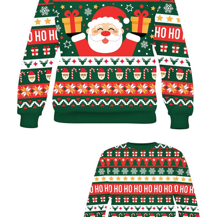 Feestbazaar Foute Kerst Sweater Ho Ho Ho! Kerstman Groen Kind