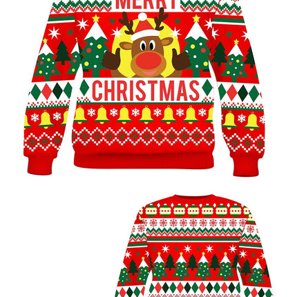 Feestbazaar Foute Kerst Sweater Merry Christmas Rendier Rood Heren