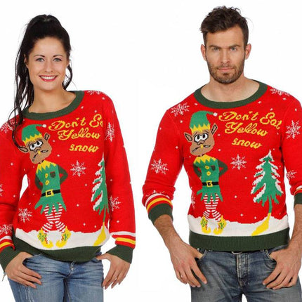 Feestbazaar Foute Kersttrui rood met kerstelf