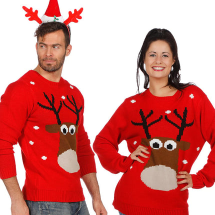 Feestbazaar Foute Kersttrui Rood Met Rendier