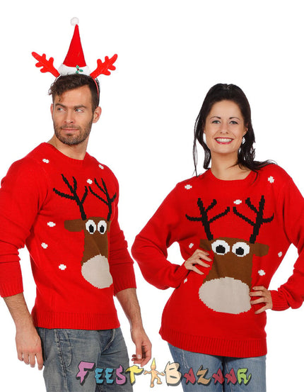 Feestbazaar Foute Kersttrui Rood Met Rendier