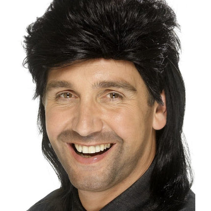 Feestbazaar Foute Mullet Pruik Zwart