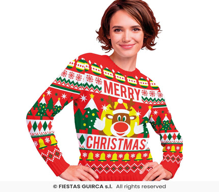 Feestbazaar Foute Sweater Merry Christmas Rendier Rood Dames