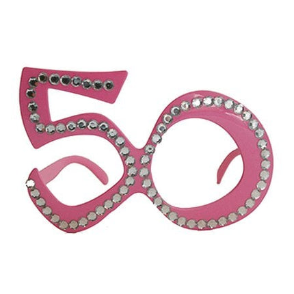 Feestbazaar Funbril 50 met steentjes roze