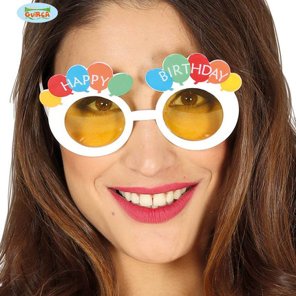 Feestbazaar Funbril happy birthday gele glazen