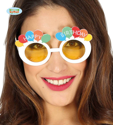 Feestbazaar Funbril happy birthday gele glazen
