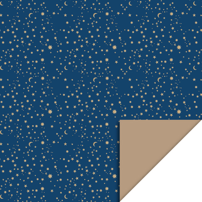 Feestbazaar Galaxy Foil Gold Blue & Taupe Inpakpapier (70x300cm)