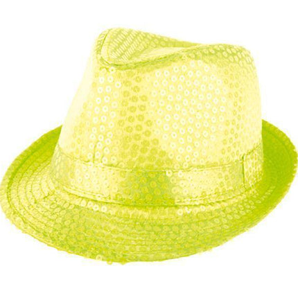 Feestbazaar Gangsterhoed pailletten neon geel