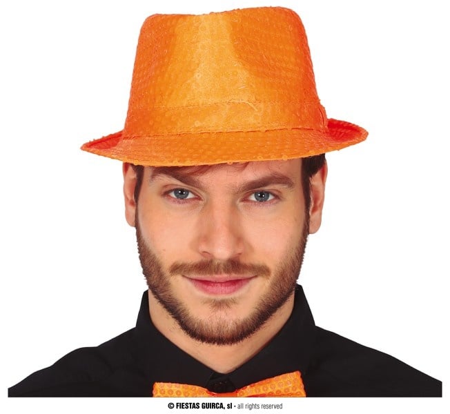 Feestbazaar Gangsterhoed Pailletten Neon Oranje
