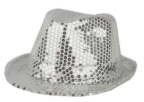 Feestbazaar gangsterhoed pailletten zilver