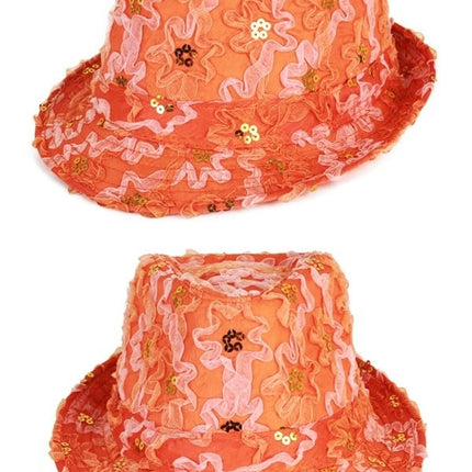 Feestbazaar Gangsterhoedje ruche + pailletten oranje