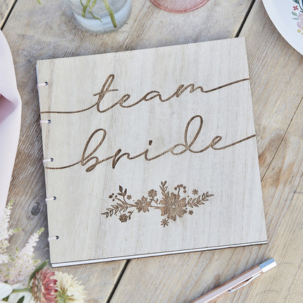 Feestbazaar Gastenboek Bruiloft 'Team Bride' Vintage Rustiek Hout