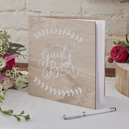 Feestbazaar Gastenboek Bruiloft Vintage Rustiek Hout