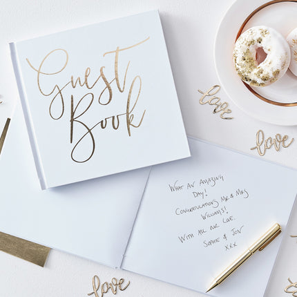 Feestbazaar Gastenboek Bruiloft Wit/Goud