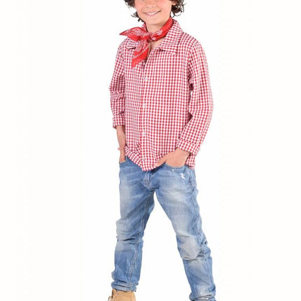 Feestbazaar Geblokte blouse rood/wit kind