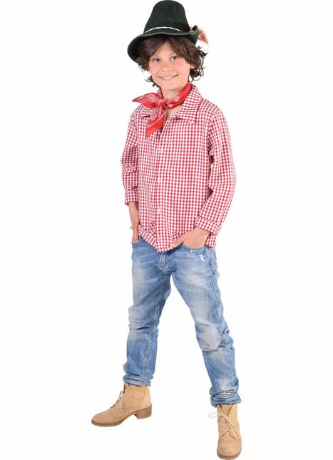 Feestbazaar Geblokte blouse rood/wit kind