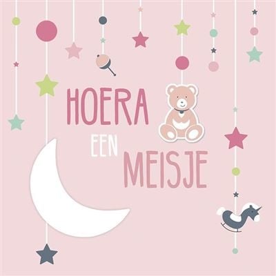 Feestbazaar Geboorte kaart 'Hoera een meisje'