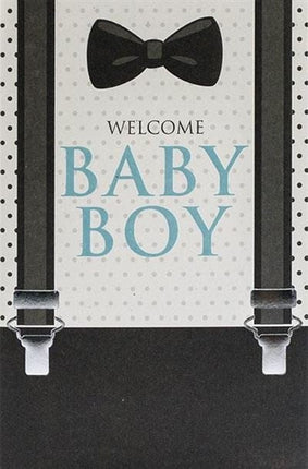 Feestbazaar Geboorte kaart 'Welcome Baby Boy' Bretels