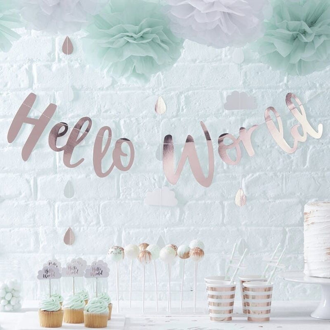 Feestbazaar Geboorte Letterslinger 'Hello World' Rosé goud (2m)